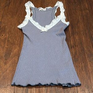 Y2K Medium Sugar Tart Blueish Grayish Sexy Comfy White Laced Trim Tank Top